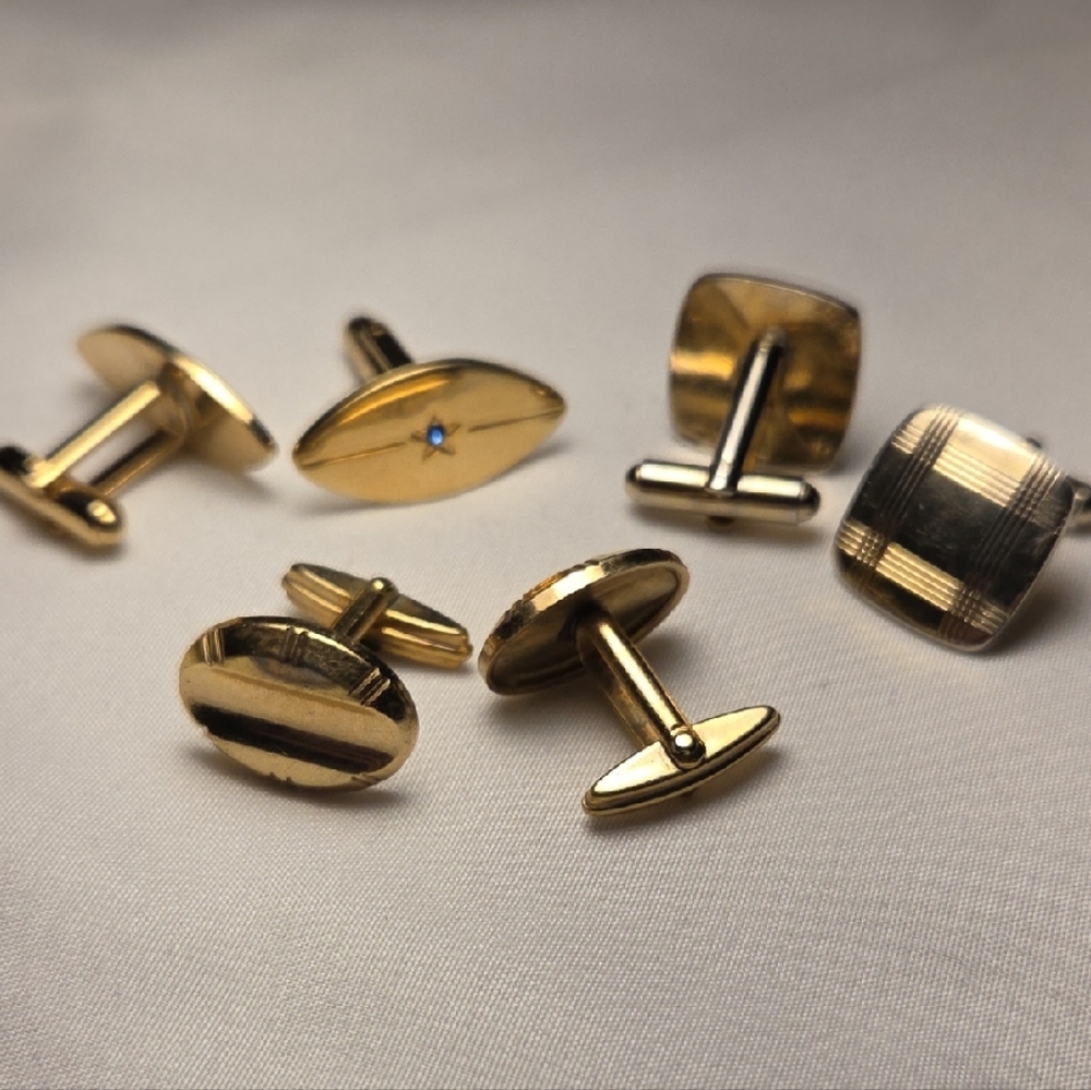 3 Vintage Elegant Gold Tone Cufflinks Set